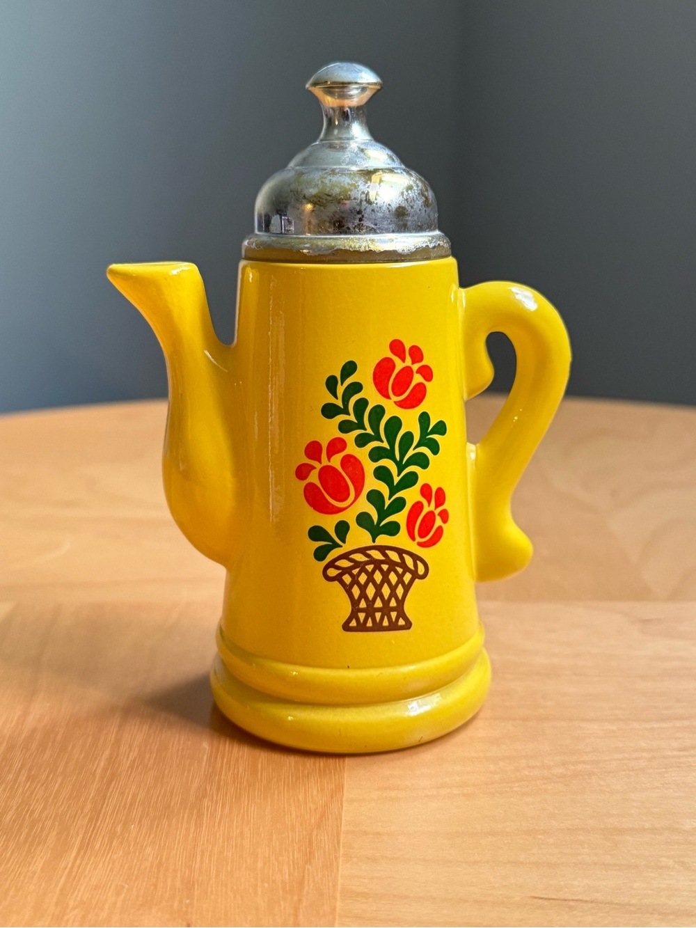 Vintage c1970s Floral Koffee Klatch Yellow Coffee Pot Bath Oil Bottle by AVON